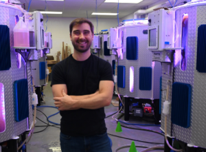 Hatchery phycologist Mathew Martin can grow vast concentrations of algae to feed the hatchery’s oysters.