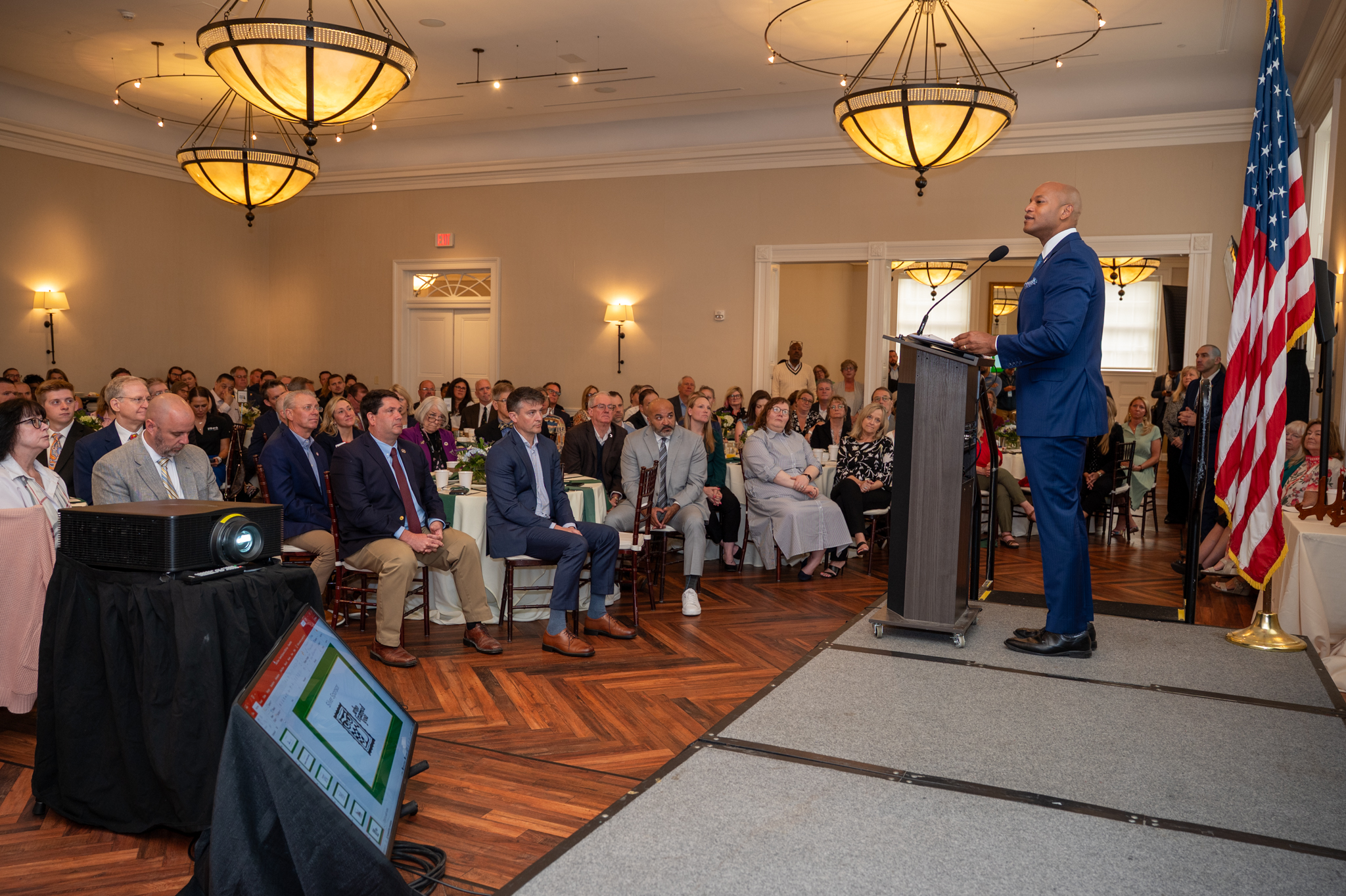 Gov. Wes Moore at the podium